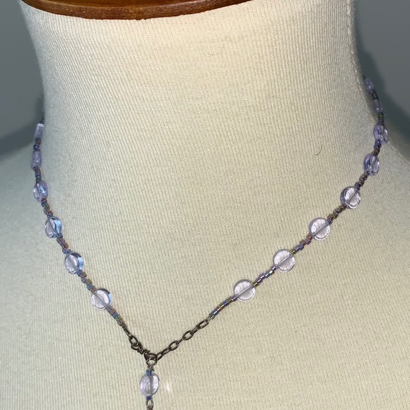 Necklace Beaded with Drop Pendant Blue/Purple - Picture 2 of 8